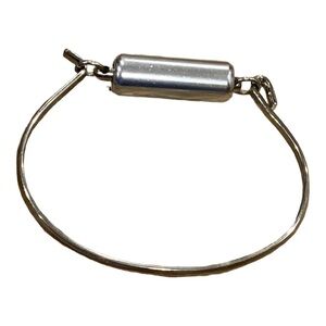 Modernist Silver Tone Cylinder Bar Hook Bangle Bracelet | Minimalist Industrial